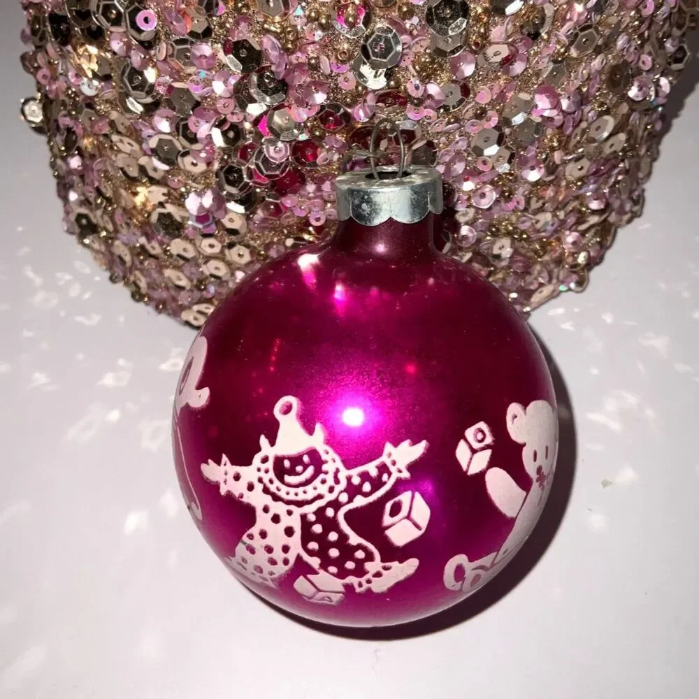 Vintage stenciled fuchsia Christmas ornament stenciled toys must see